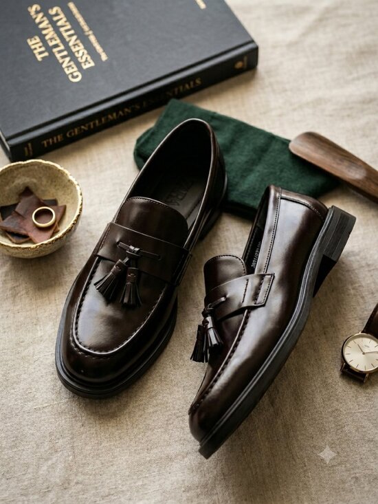 Zara Men’s Tassel Loafers Dark Brown Leather Slip-On Dress Shoes Size 41 main image 9